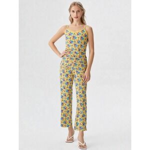 Pajama Set Camisole‎ Pants Yellow Eiffel Tower Hearts Print M